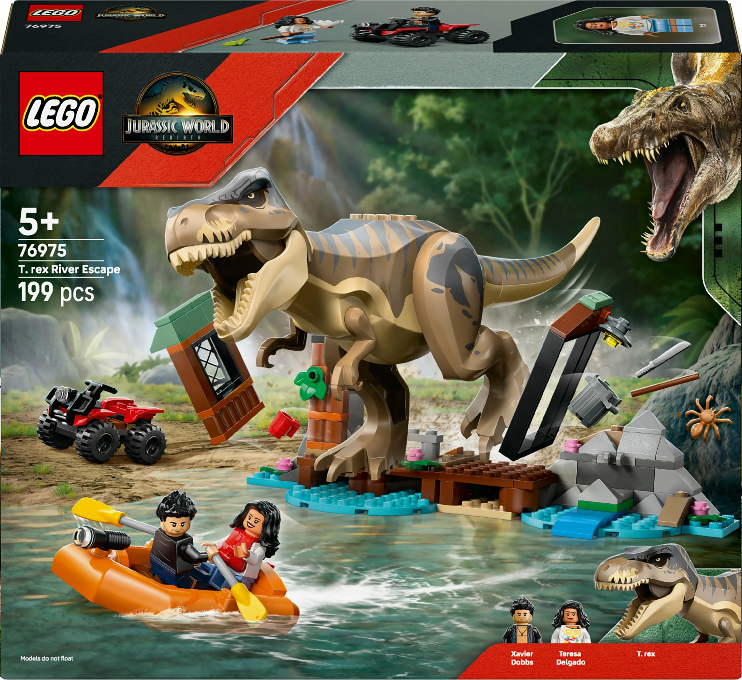 Set LEGO Jurassic World Escape by River from T-Rex 76975, 199 copë, 5+
