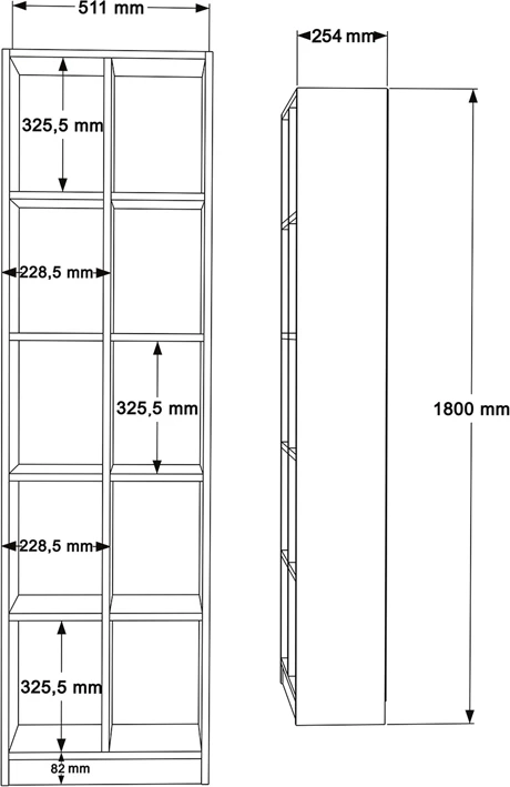 Raft librash 10-vendësh, ngjyrë natyrale, 51.1x25.4x180cm