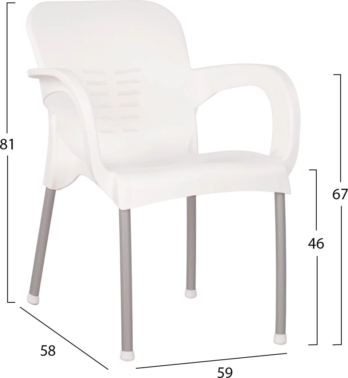 Karrige polipropileni KAREK FH5592.01 e bardhë me këmbë alumini 59x58x81 cm