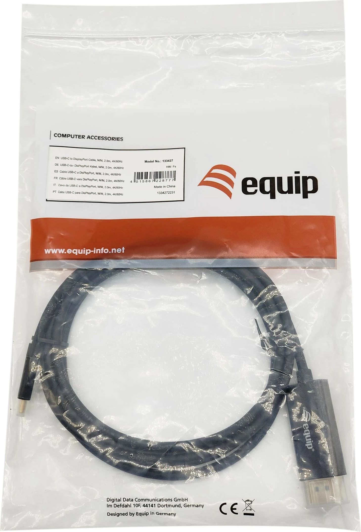 Kabëll USB-C në DisplayPort Equip 2m, 4K/60Hz, ngjyrë gri