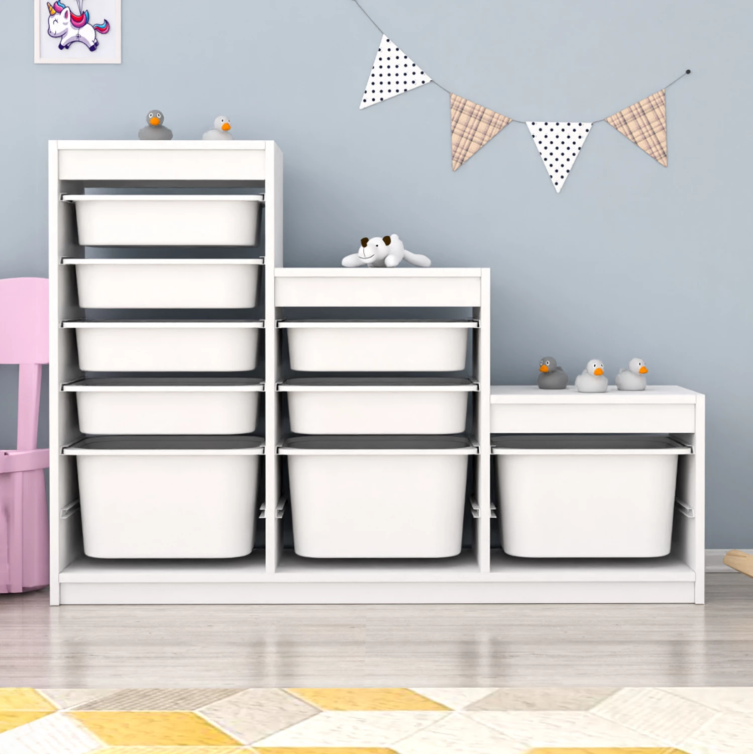 Komodinë e ngushtë SANI FH18206.01 melaminë e bardhë me sirtarë plastikë 93x29,6x132,3 cm