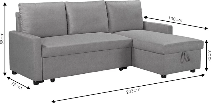 Divan qoshe me shtrat Infuse me hapësirë ruajtëse, pëlhurë gri, 203x130x88 cm