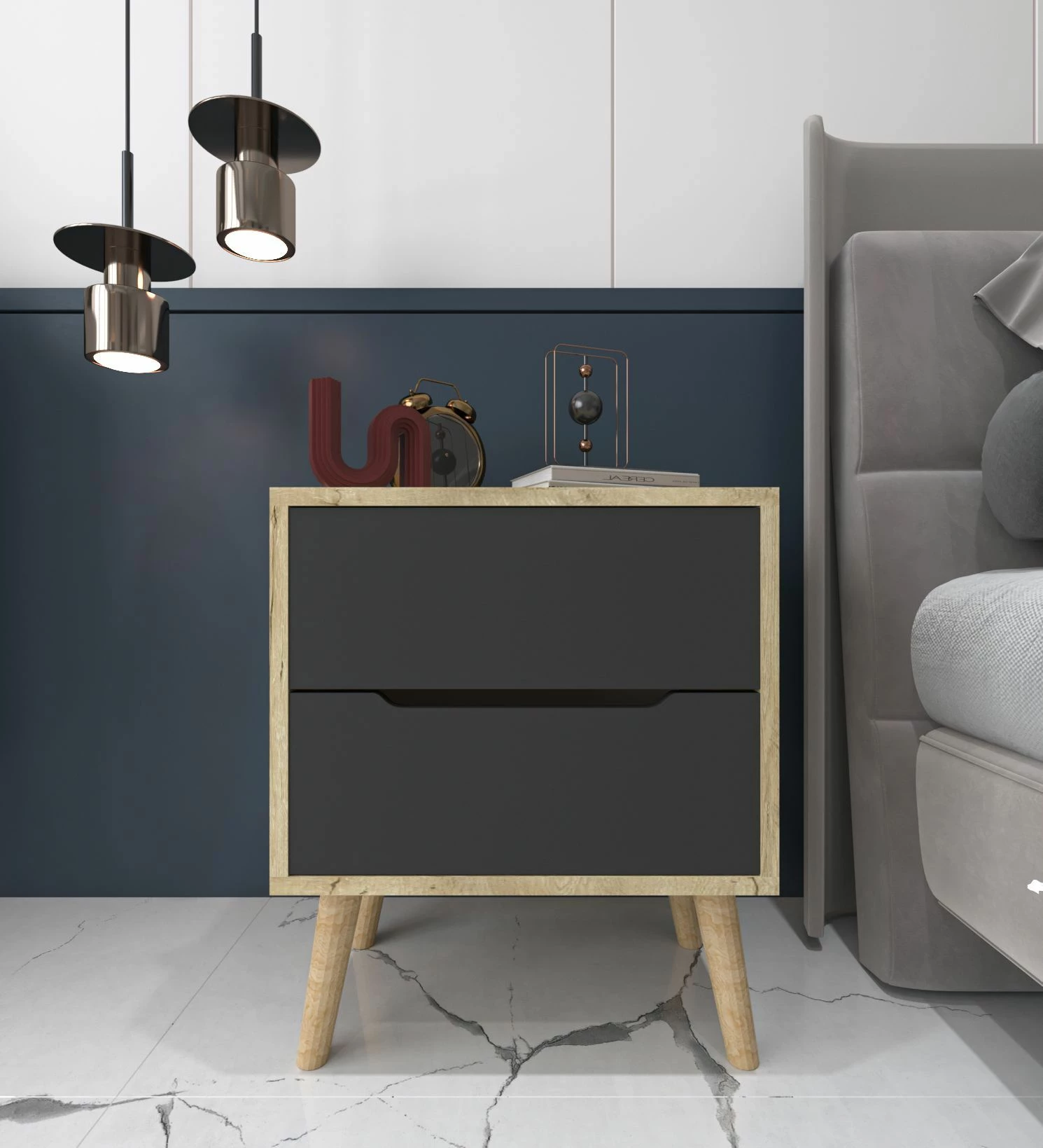 Komodinë nate Skye Decor, ngjyrë lisi Sapphire, antracit