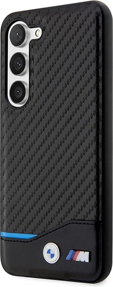 Mbështjellës BMW Leather Carbon për Samsung Galaxy S23+, i zi