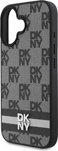 Mbështjellës DKNY Checkered Pattern & Printed Stripes për iPhone 16, i zi