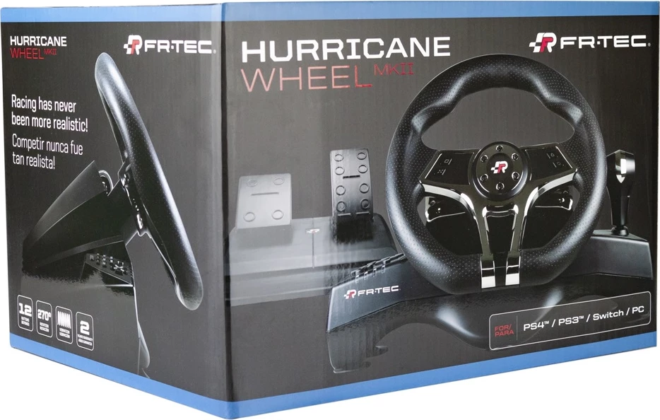 Volan gaming FR-TEC Hurricane MKII për PC/PS4/PS3/Switch, me pedale, i zi