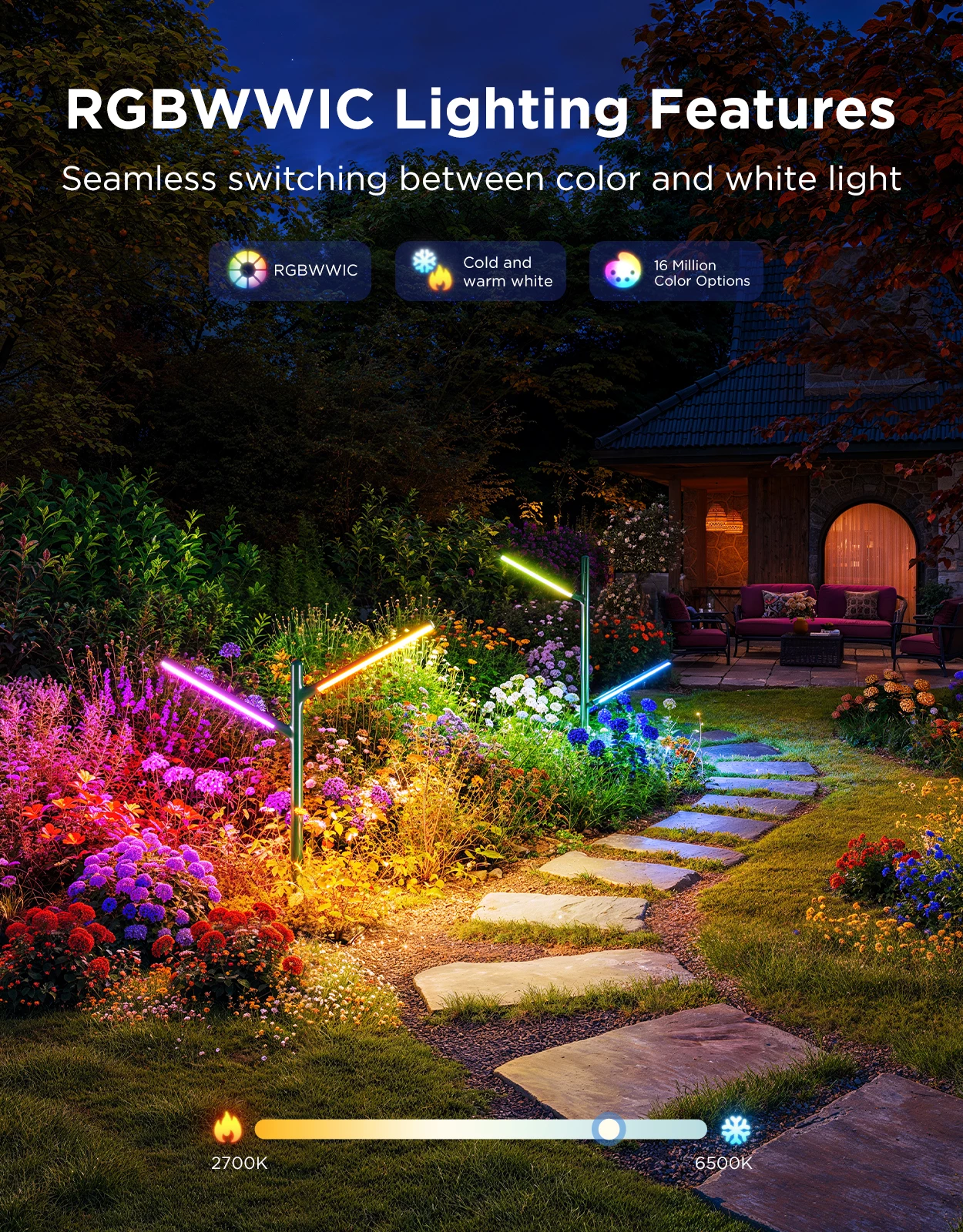 Drita kopshti outdoor Govee Outdoor Garden Lights RGBWWIC 1100 lm, Matter/Alexa/Google, set 2 copë