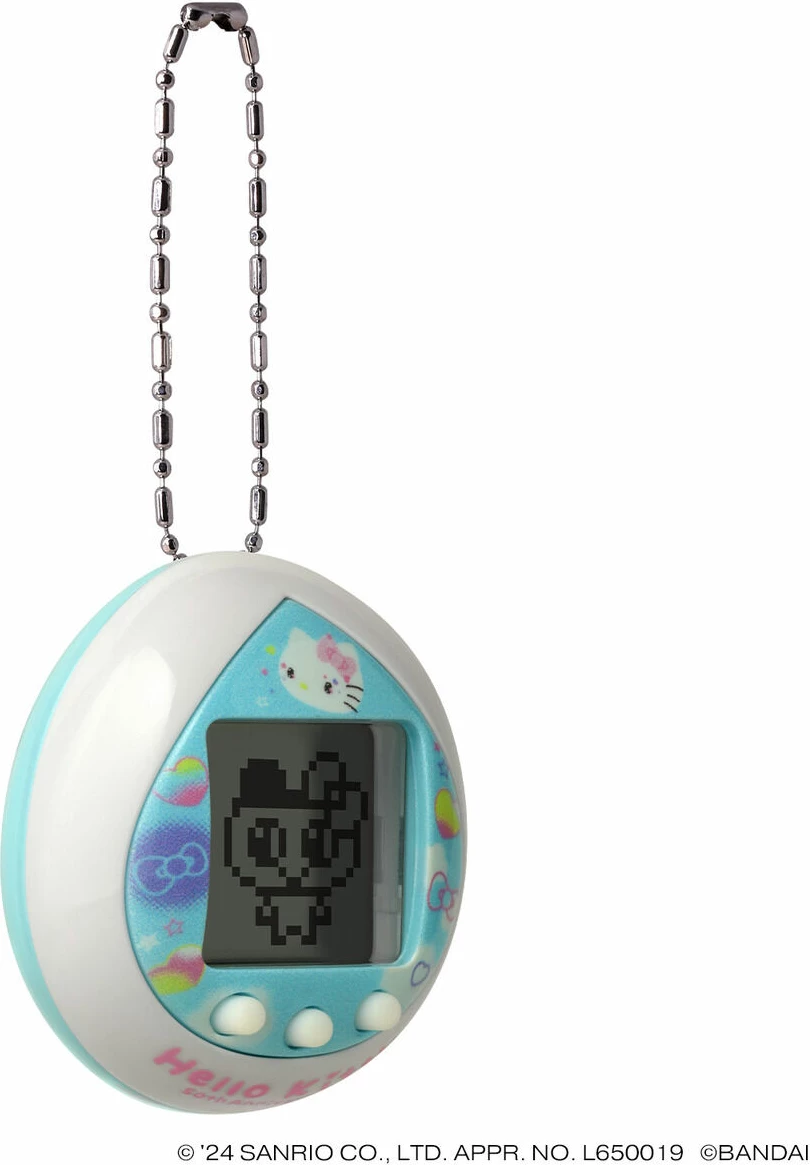 Lodër virtuale Tamagotchi Nano Hello Kitty 50th Anniversary, me mini-lojëra dhe zinxhir, Sky Blue