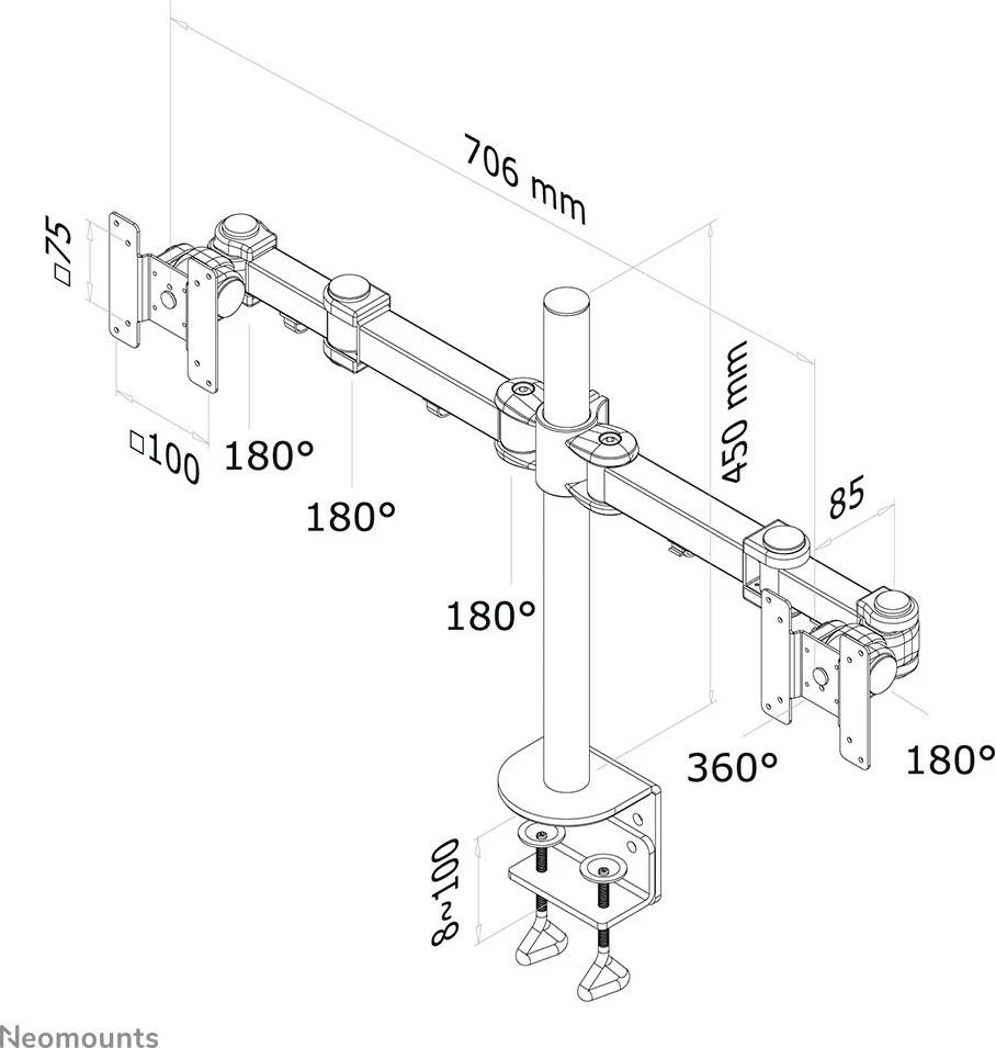 Mbajtës tavoline për dy monitorë Newstar Neomounts FPMA-D960D, deri 27 inç, i zi