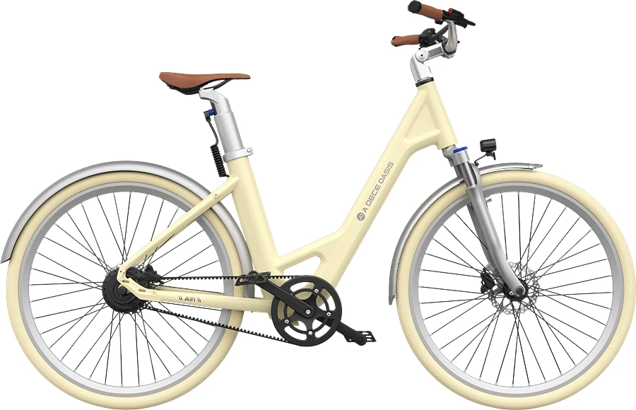 Bicikletë elektrike qyteti ADO Air 28 250W 36V/9.6Ah 28\" me rrip karboni e verdhë
