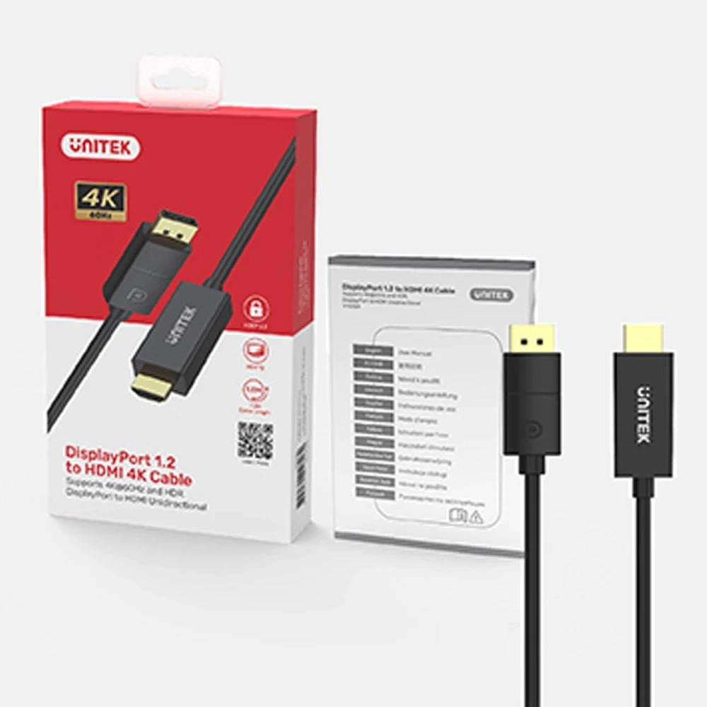 Kabllo Unitek DisplayPort HDMI 1.2, 4K, 60Hz, 1.8m, i zi