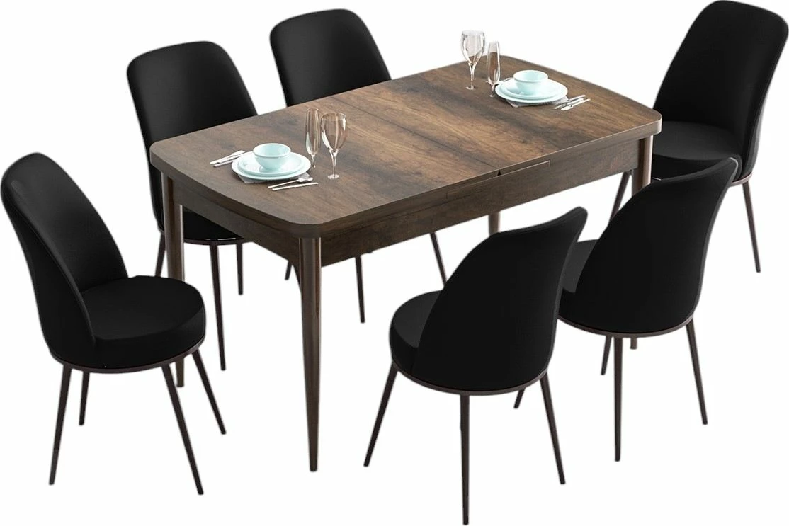 Set tavoline me karrige për ngrënie, e zgjatshme, 7 pjesë, Skye Decor, Han - Barok, e zezë