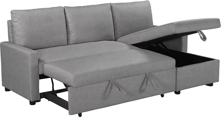 Divan qoshe me shtrat Infuse me hapësirë ruajtëse, pëlhurë gri, 203x130x88 cm