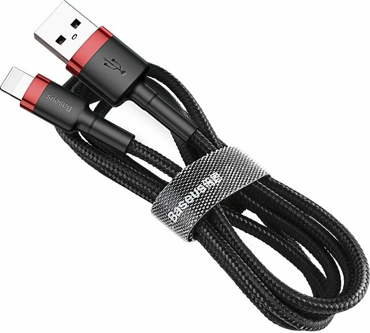 Kabllo USB në Lightning Baseus Cafule CALKLF-B19, 1m, 2.4A, Kuqe+Zezë