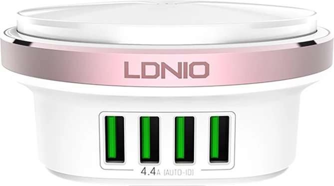 Karikues USB LDNIO A4406, 4 porta, 22W 5V/4.4A, me llampë LED, kabllo 1.5m, i bardhë