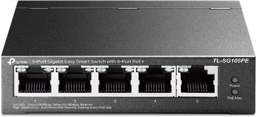 Switch TP-Link TL-SG105PE 5 porta Gigabit Easy Smart me 4 porta PoE+ e zezë