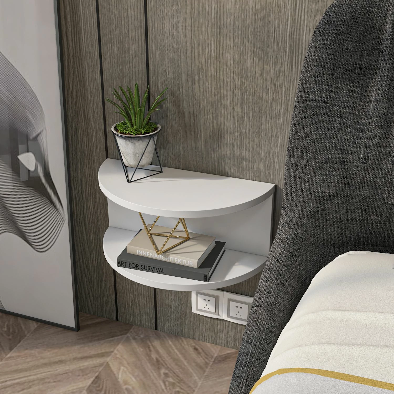 Komodinë e bardhë për kënd të shtratit, Skye Decor, Bella