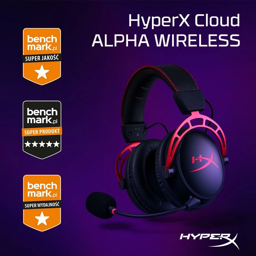 Kufje gaming wireless HyperX Cloud Alpha Wireless (4P5D4AA), bateri 300 orë, mikrofon i shkëputshëm, DTS HeadphoneX, kuqe