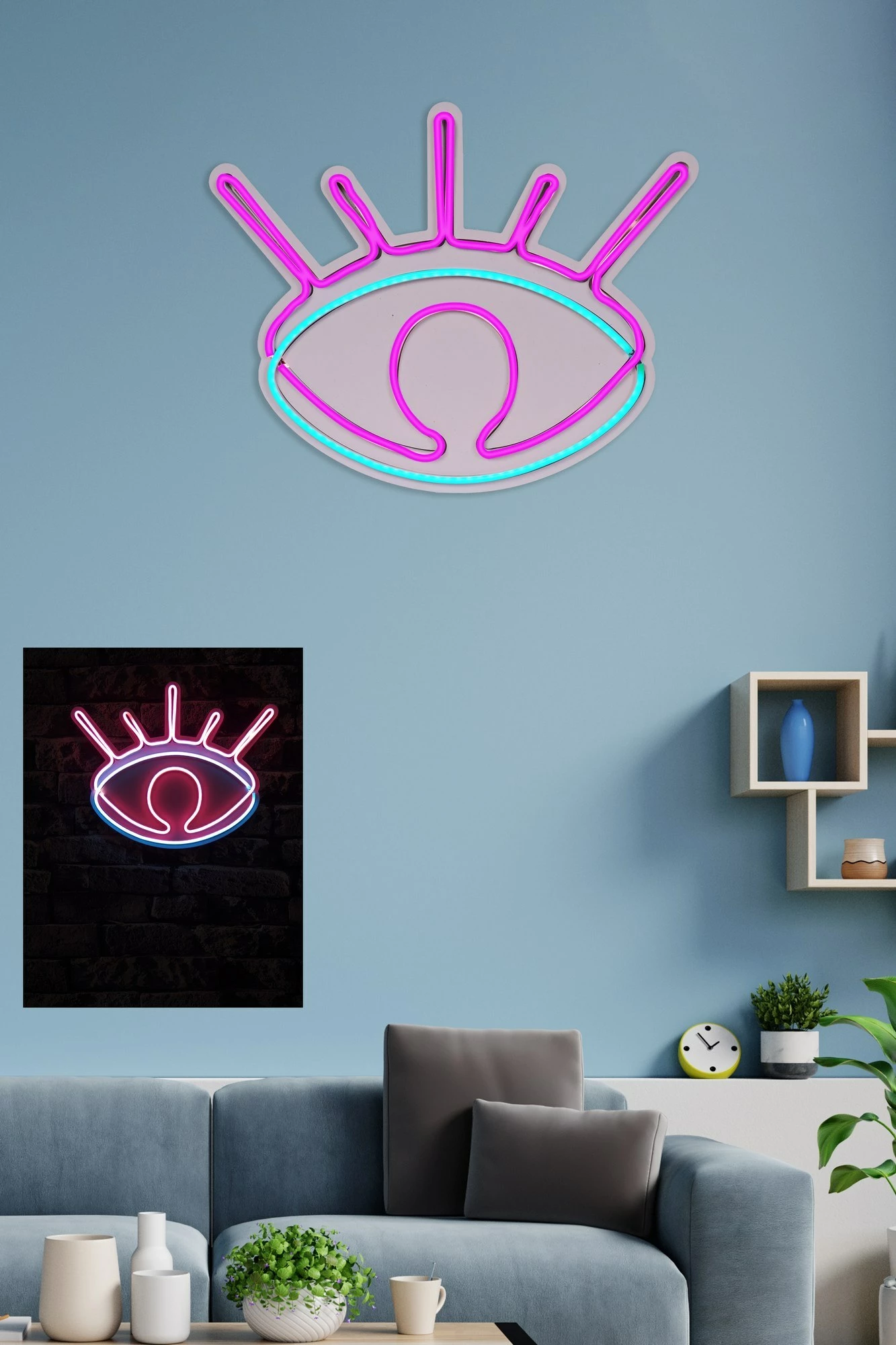 Dritë dekorative plastike LED, syri i keq, rozë-blu