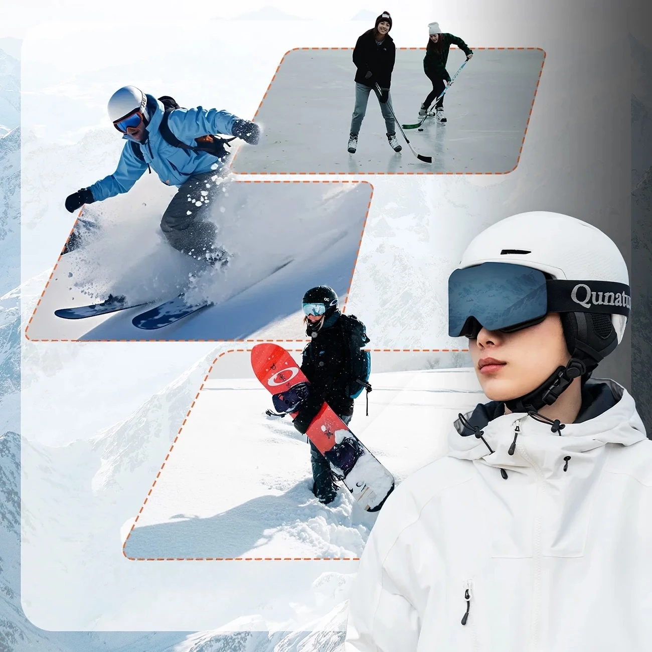 Kaskë skijimi/snowboardi Qunature 10130003002 M (54-58 cm) me mbrojtëse veshësh, ventilim i rregullueshëm, e bardhë