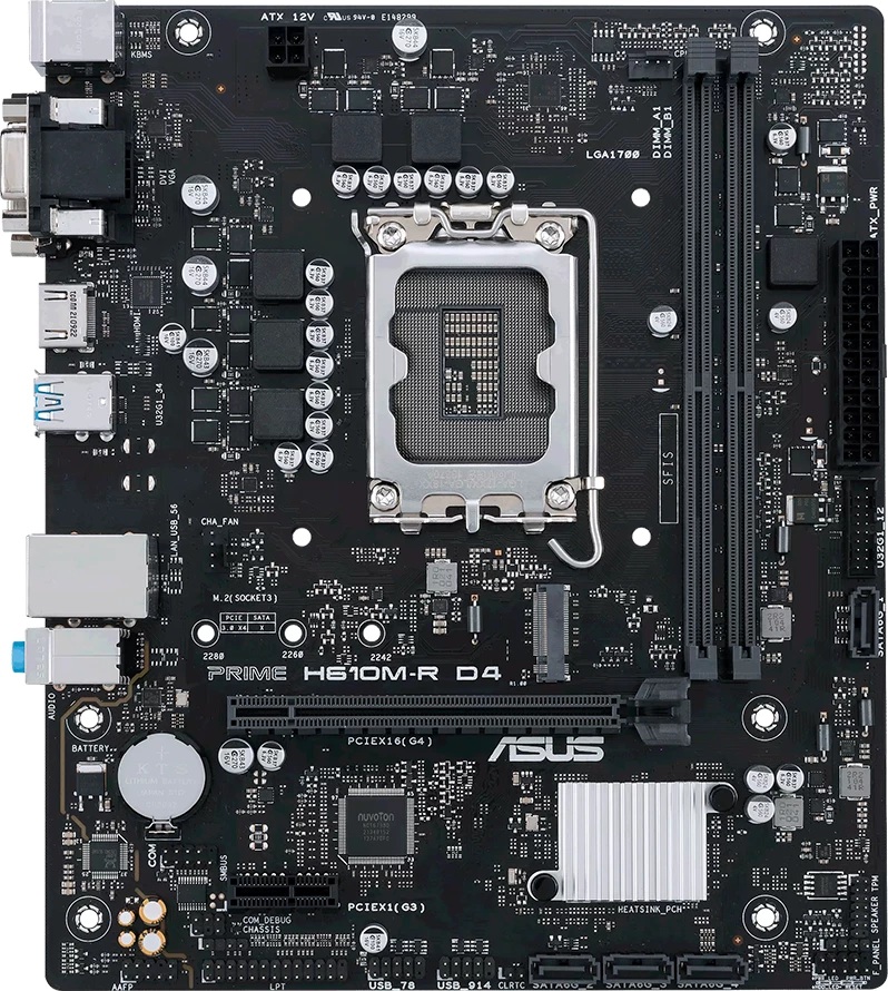 Pllakë amë ASUS PRIME H610M-R D4-SI, LGA1700, mATX, DDR4 (2x DIMM), 1x M.2, 4x SATA, HDMI/DVI-D/D-Sub, 1GbE
