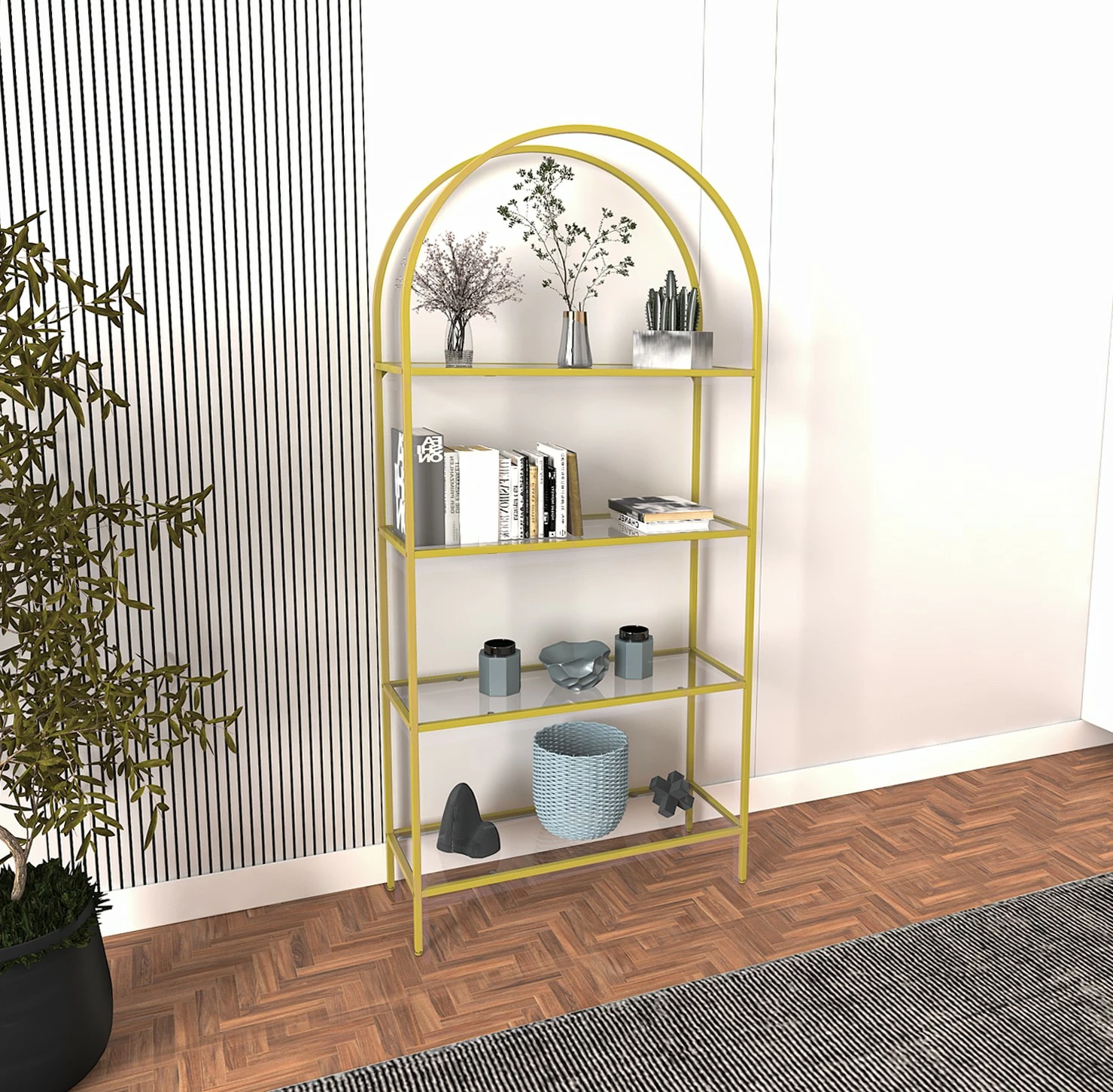 Raft librash Hanah Home, Mona, xham i tejdukshëm, këmbë metalike ngjyrë ari