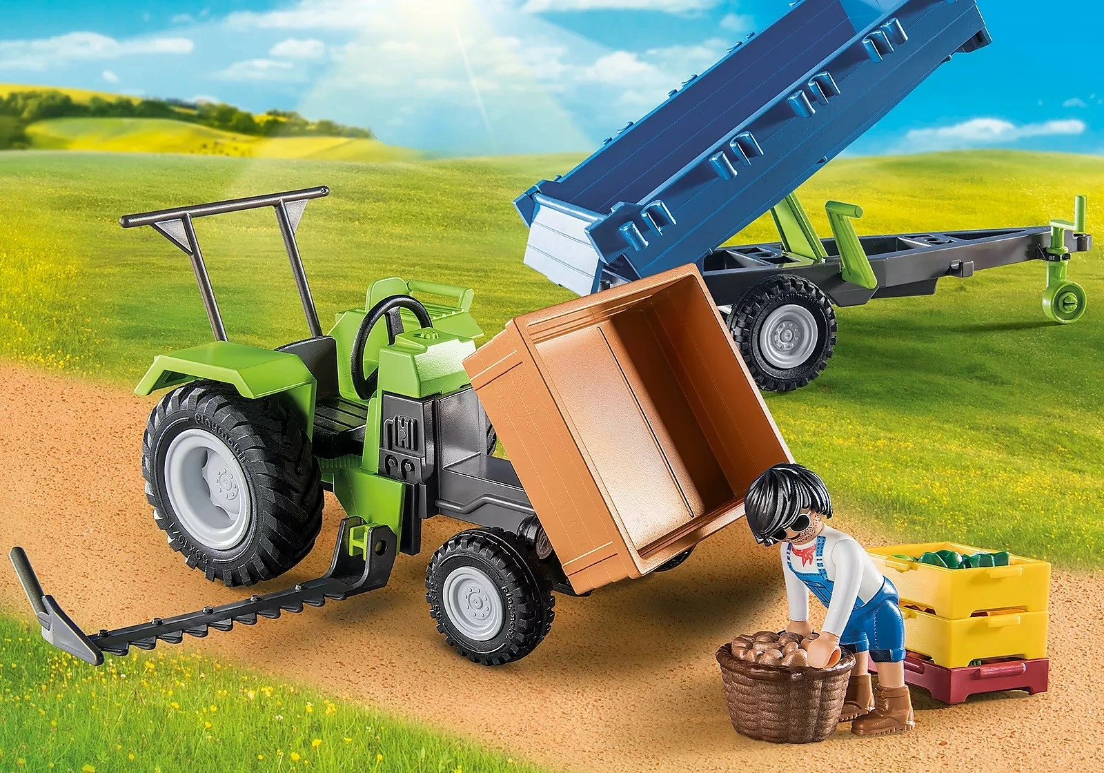 Set lodrash Playmobil Country 71249, traktor me rimorkio dhe aksesorë, 42 pjesë