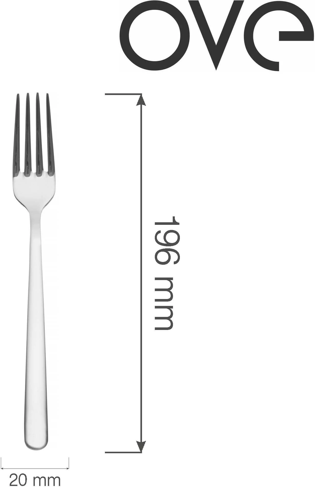 Pirun tavoline OVE Adria 196 mm, çelik inox 18/10, set 12 copë, argjend