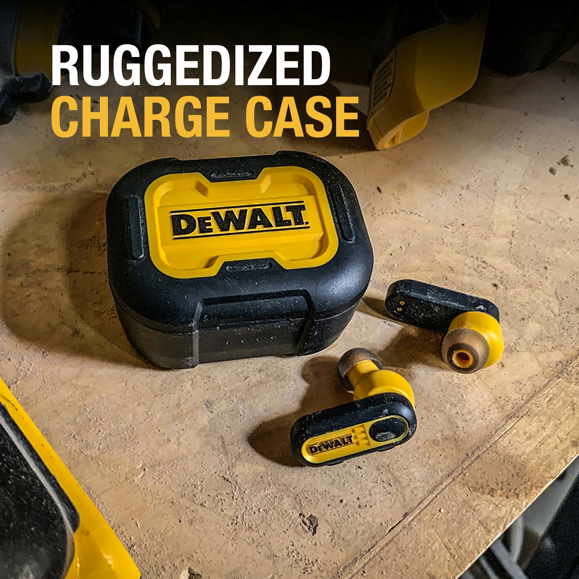 Kufje DeWalt EarBuds DXMA190-2092-DWG Bluetooth 5.0, ANC, IPX6, 36h, me mikrofon, me kuti karikimi, verdhë