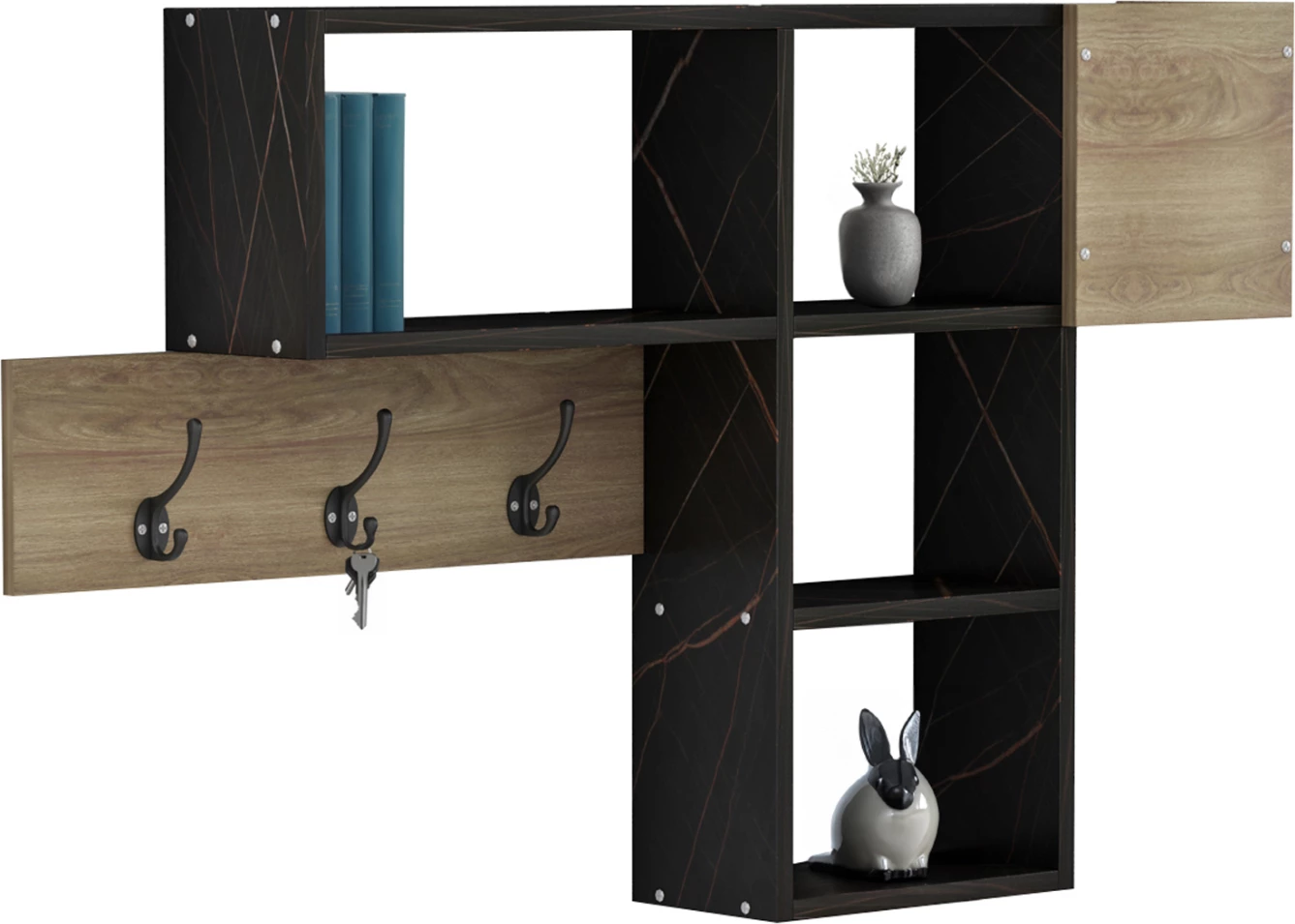 Varëse hyrje me rafte HARLAN FH8973.13 melaminë në ngjyrë natyrale-mermer të zi 99,5x15x61Hcm