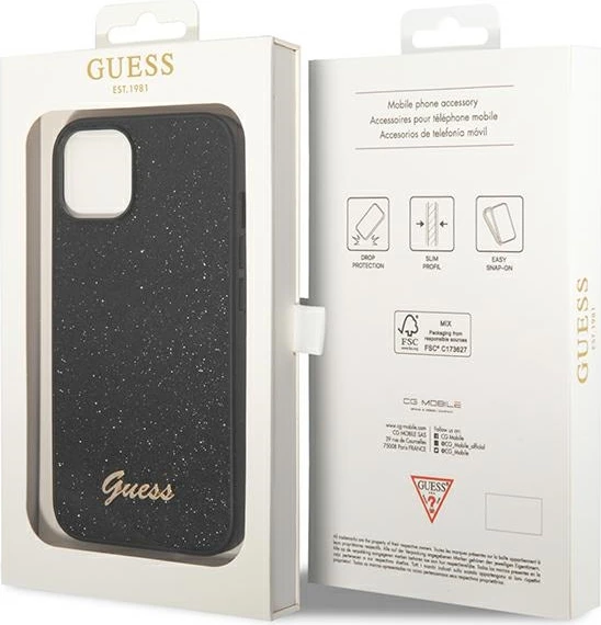 Mbështjellës Guess GUHCP14MHGGSHK për iPhone 14 Plus 6.7", i fortë, Glitter Script, i zi