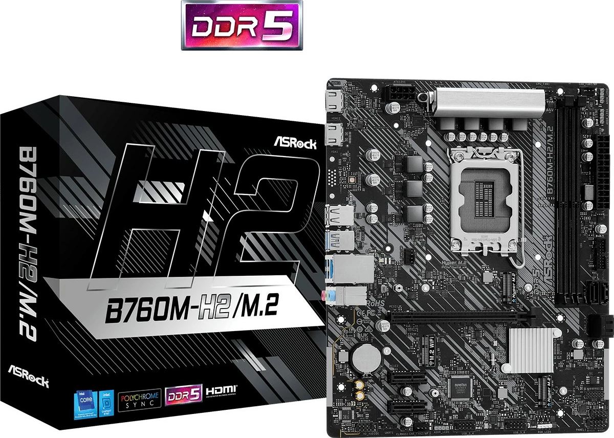Pllakë amë ASRock B760M-H2/M.2, Intel, LGA 1700, DDR5, e zezë