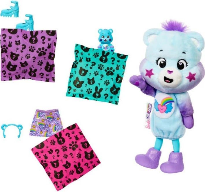 Kukull Barbie Cutie Reveal Chelsea Mattel JGH75, seri Care Bears, 6 befasi, minifigurë Care Bear, set 5-pjesësh, shumëngjyrësh