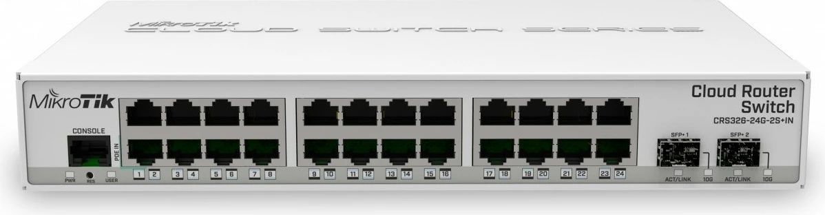 Switch i menaxhuar Mikrotik CRS326-24G-2S+IN, 24xGbE, 2xSFP+, Desktop, Bardhë