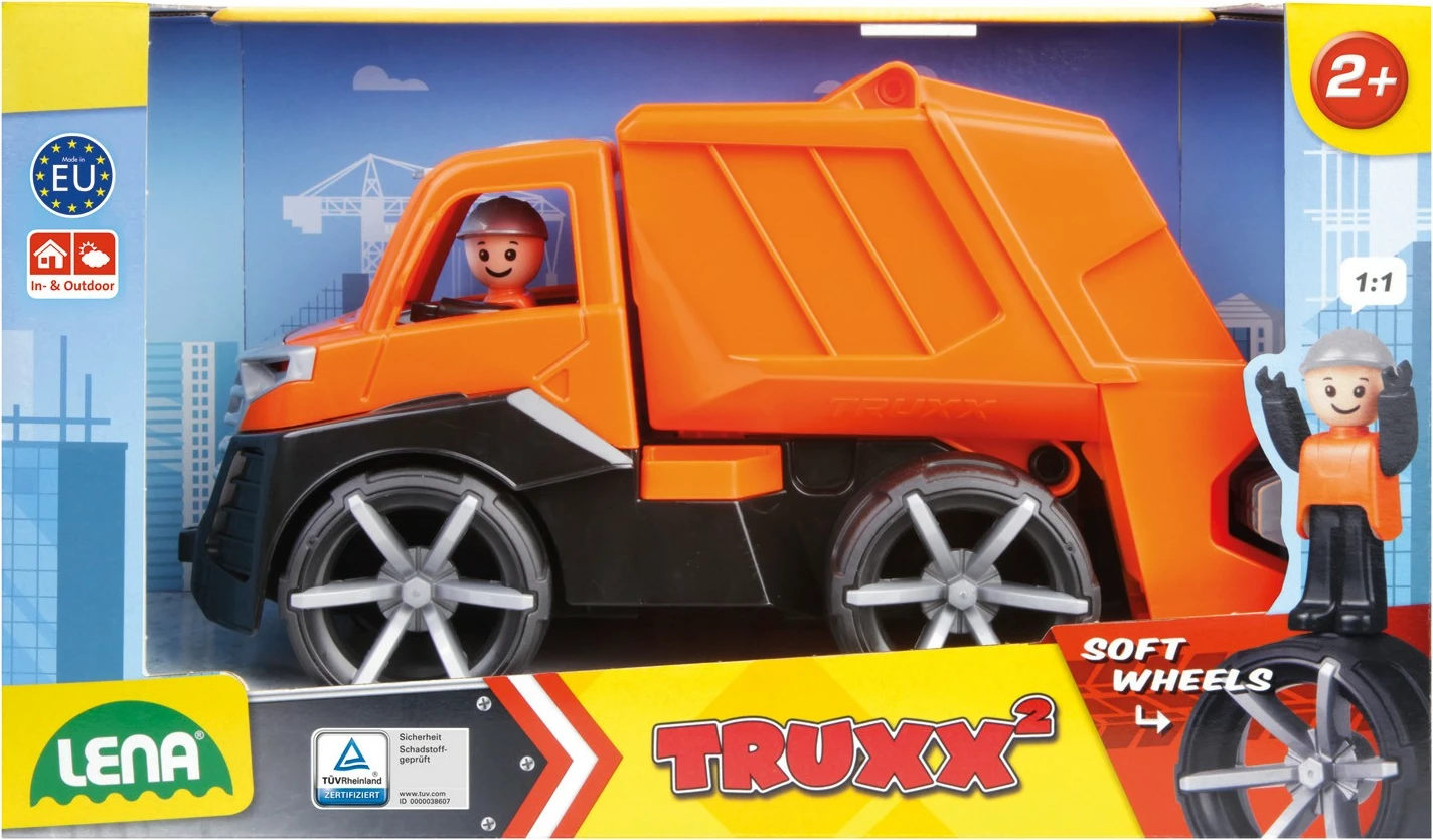 Kamion mbeturinash lodër Lena Truxx2, plastikë, 30 cm, portokalli/zezë/argjend