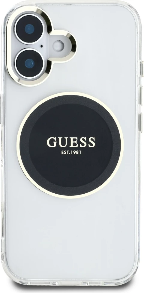Mbështjellës Guess IML Metal Colored Circle Classic Logo MagSafe për iPhone 16, i zi
