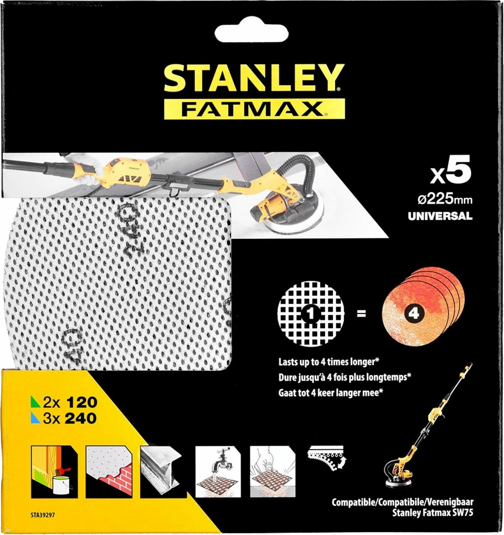 Rrjetë lëmimi Stanley Fatmax STA39297P 225 mm 2x120/3x240 (paketë 5 copë)