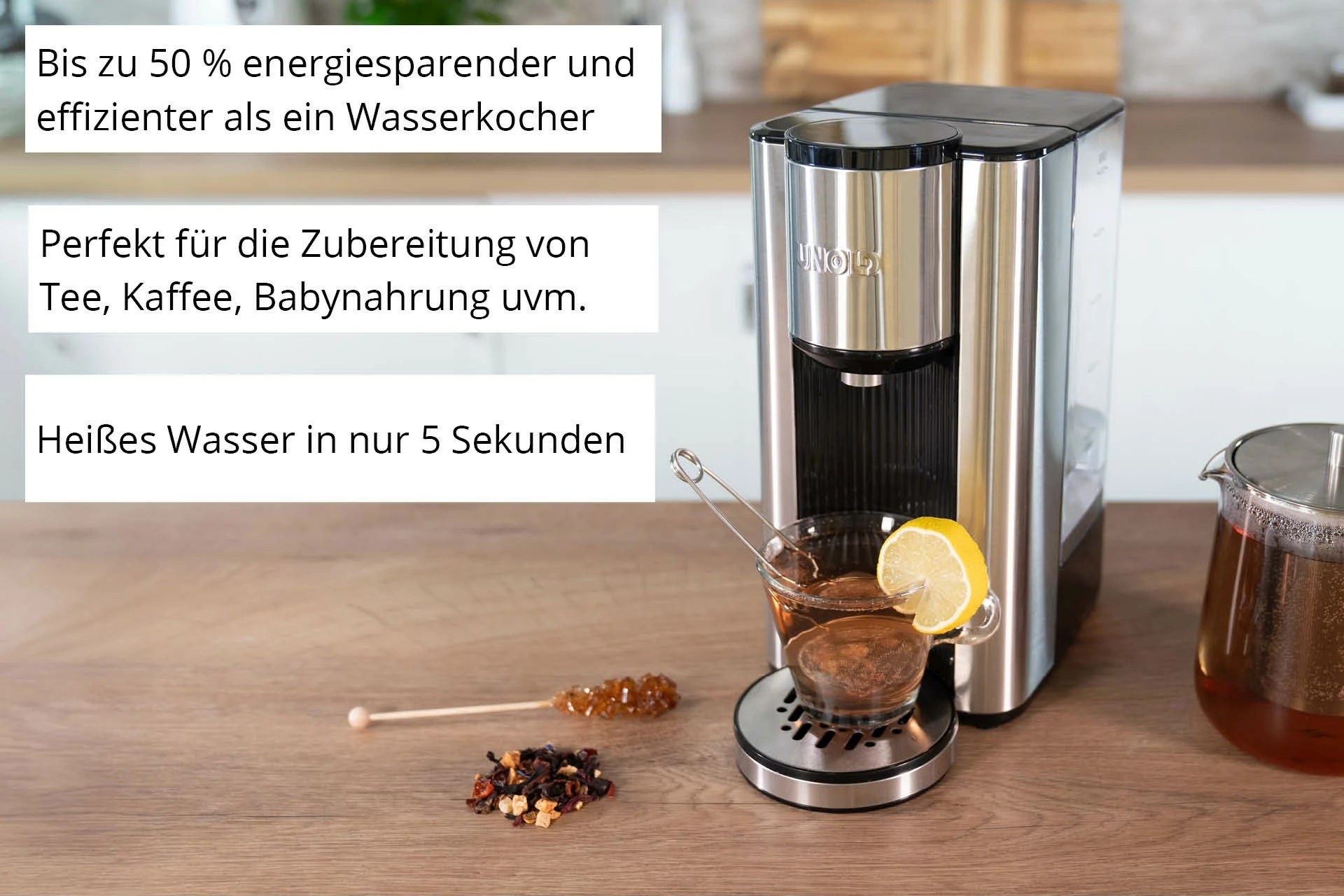 Ngrohës uji elektrik UNOLD 18615 Ava Express, 2200W, 6 temperatura, inox/zi