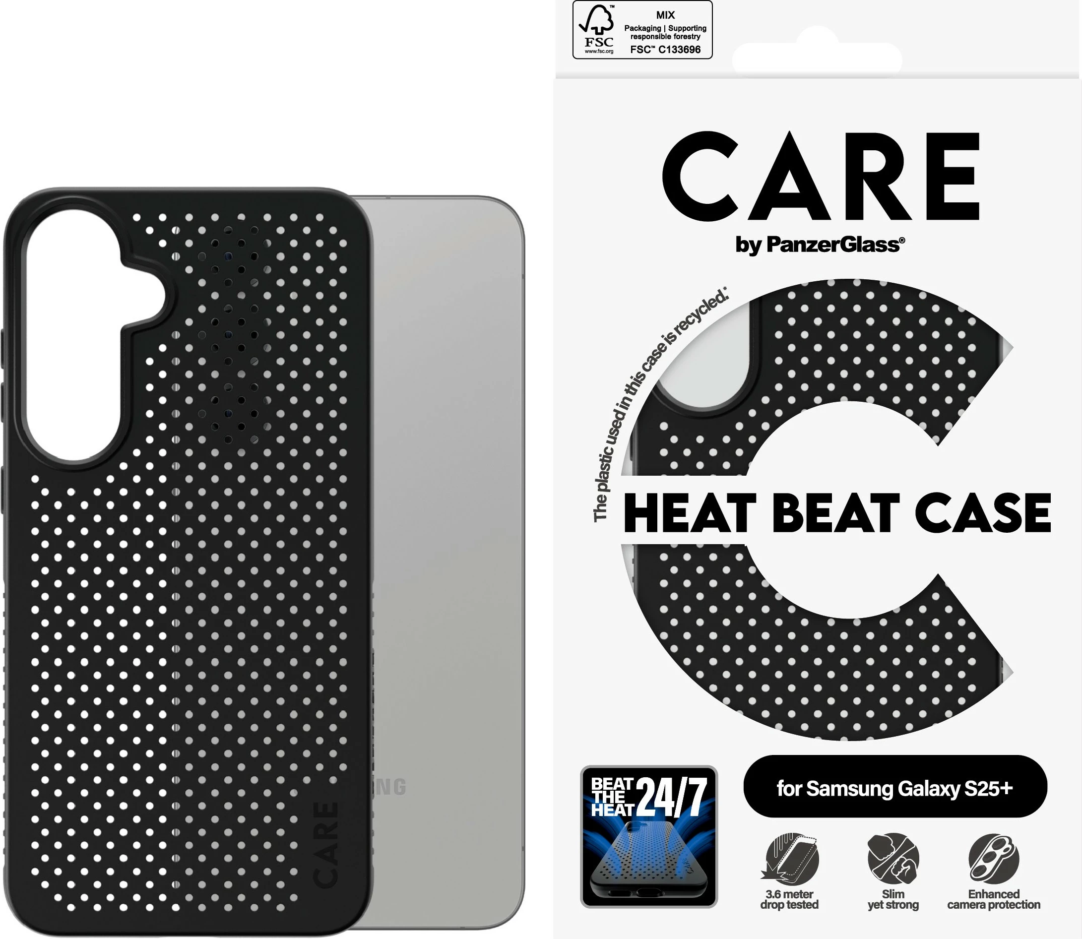 Mbështjellës PanzerGlass CARE Heat Beat për Samsung Galaxy S25 Plus, i zi
