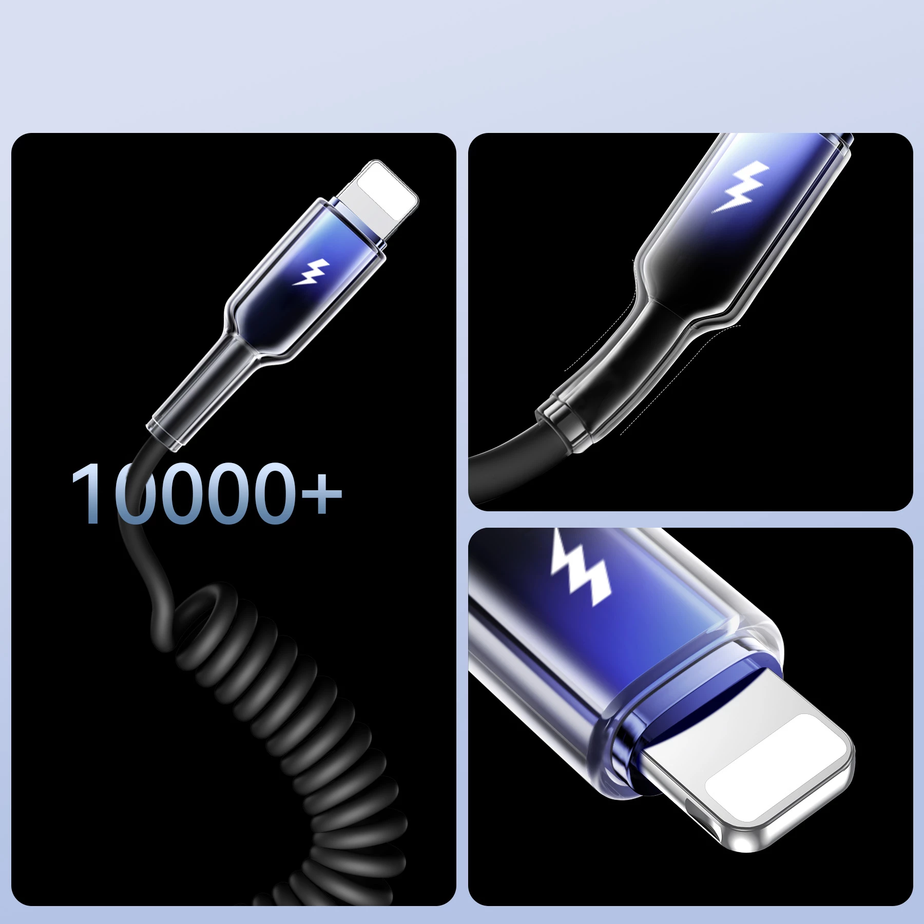 Kabllo spiral Joyroom S-A43 Crystal-Clear Series, 1.5m, USB-A në Lightning, 3A, e zezë