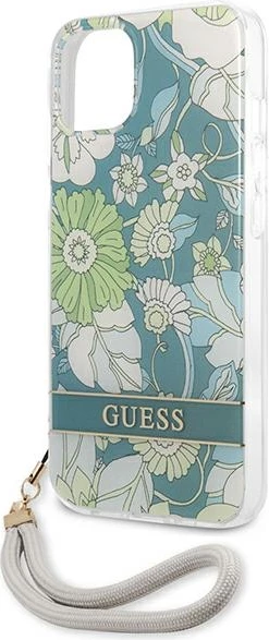 Mbështjellës Guess GUHCP13SHFLSN për iPhone 13 mini 5.4", Flower Strap, Gjelbër