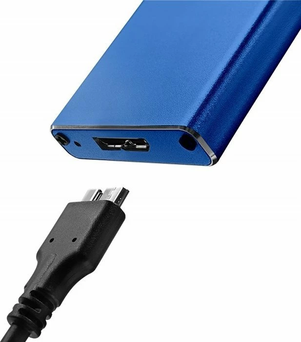 Kasë eksternale për SSD M.2 SATA NGFF Qoltec 51832, USB 3.0 5Gb/s deri 2TB, blu, set me kabllo