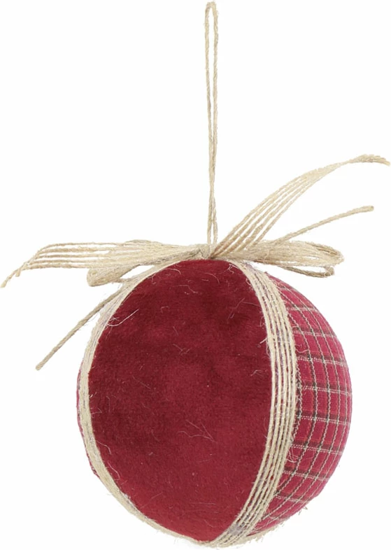 Top dekorativ për Krishtlindje, polifomë, pëlhurë, e kuqe-bezhë, 10x10x10 cm