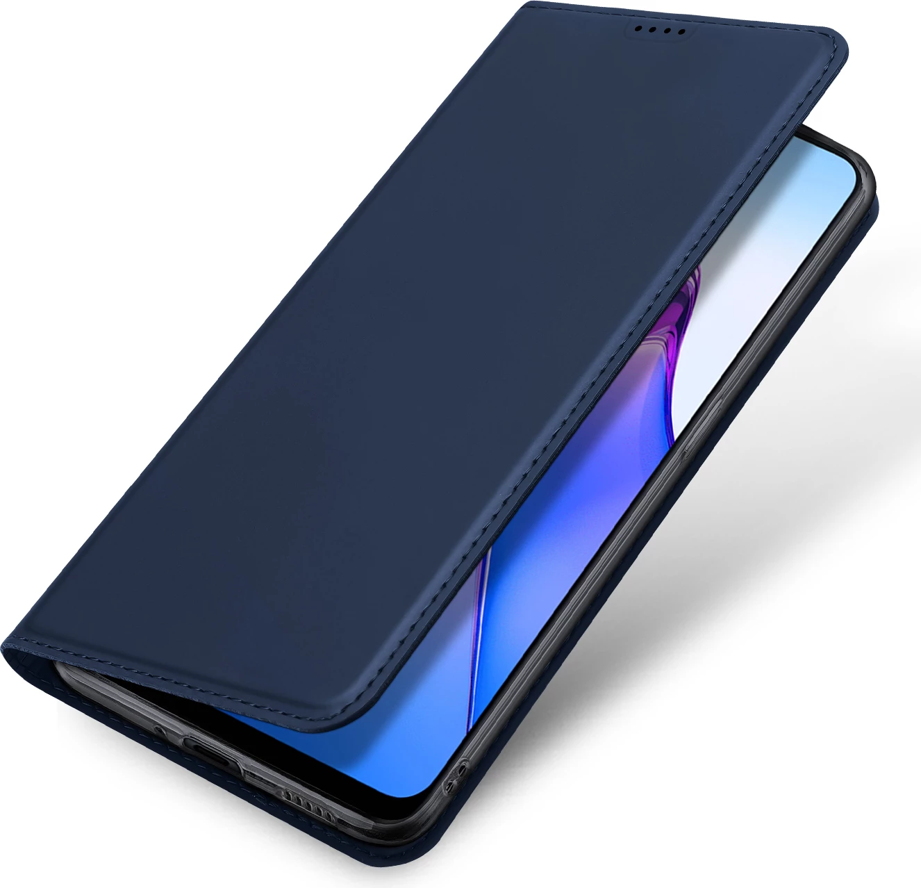 Mbështjellës Dux Ducis Skin Pro për Oppo Reno 8 Pro, me kapak, xhep për kartela, funksion standi, Kaltër
