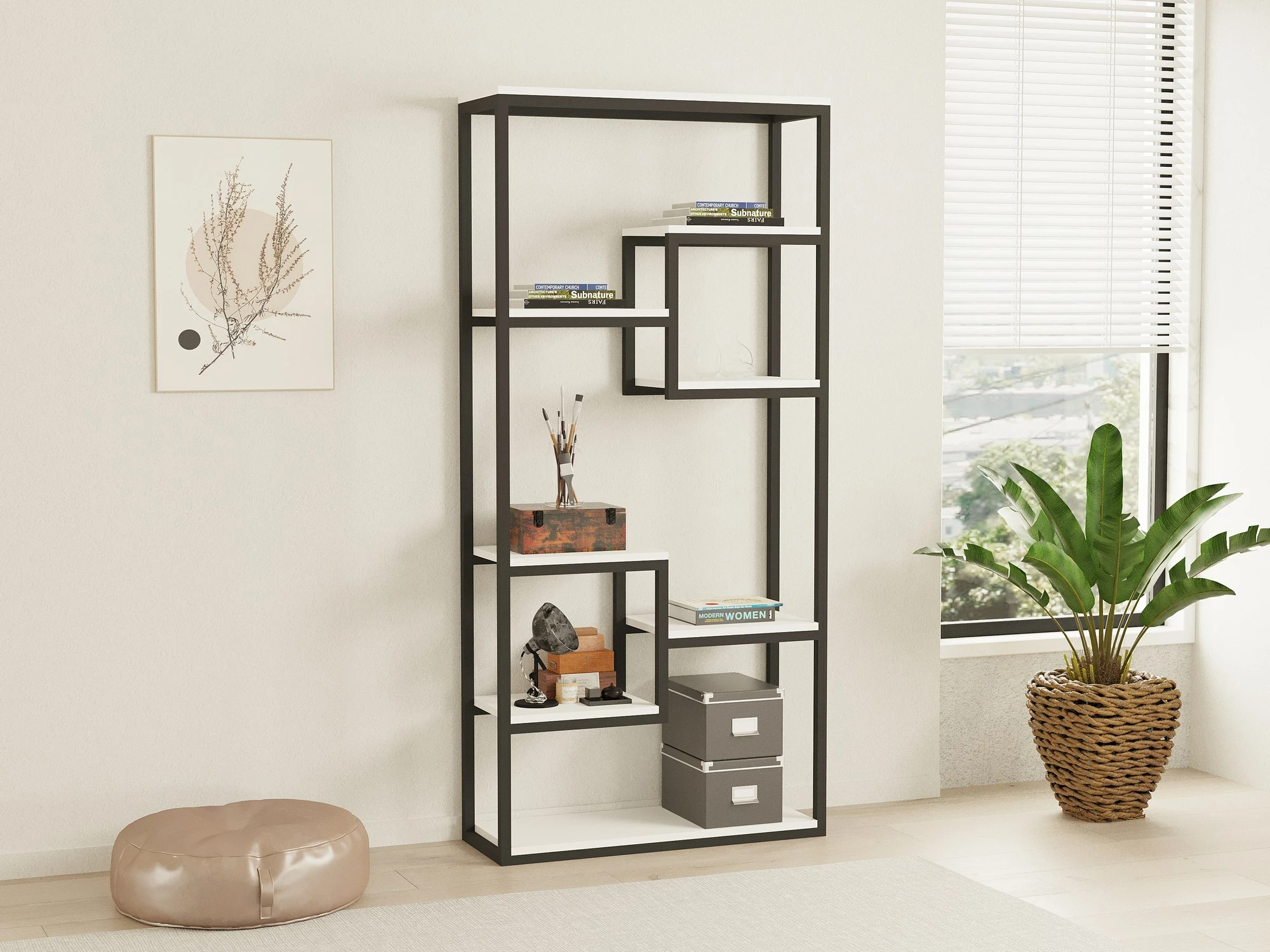Raft librash Hanah Home, Emina, bardhë e zi