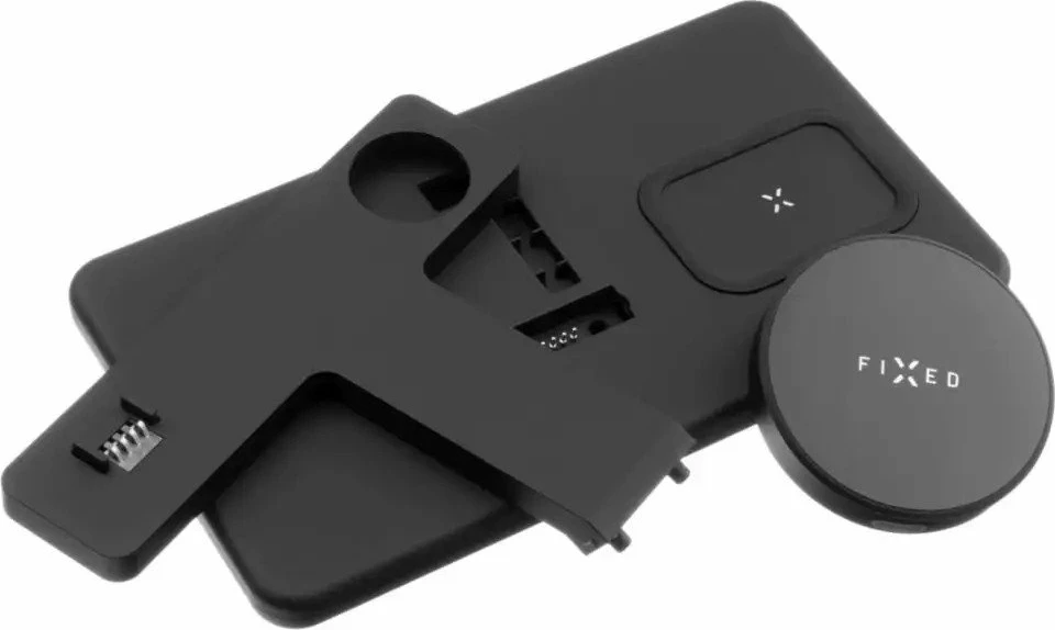 Stacion karikimi pa kabllo Fixed MagPowerstation FIXMPOS-BK 3-në-1 15W MagSafe/Qi, e zezë