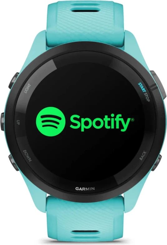 Smartwatch Garmin Forerunner® 265 Black Bezel, Aquamarine Case, Aquamarine/Black Silicone Strap, 46 mm