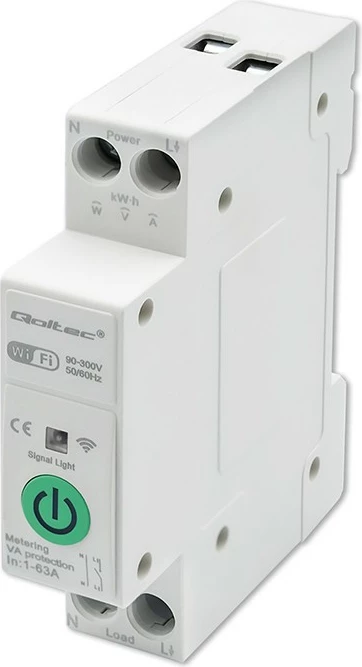 Relé Wi-Fi Qoltec 50881 për shina DIN, matës energjie, 63A, e bardhë