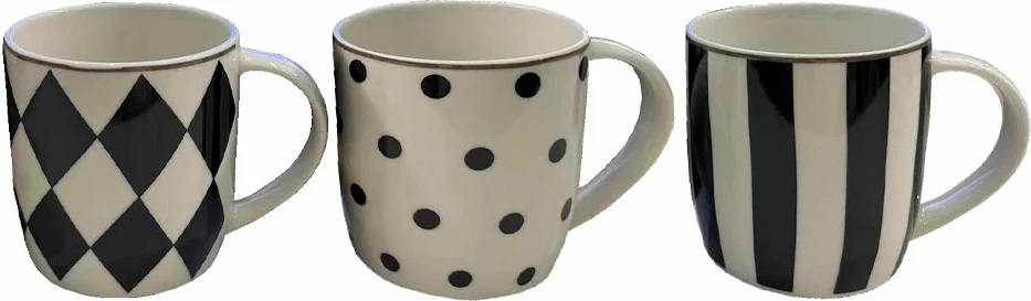 Set filxhanësh espresso Jolie, 6 copë, porcelan New Bone China, bardhë, zi, ar, 7x5.1x6.8