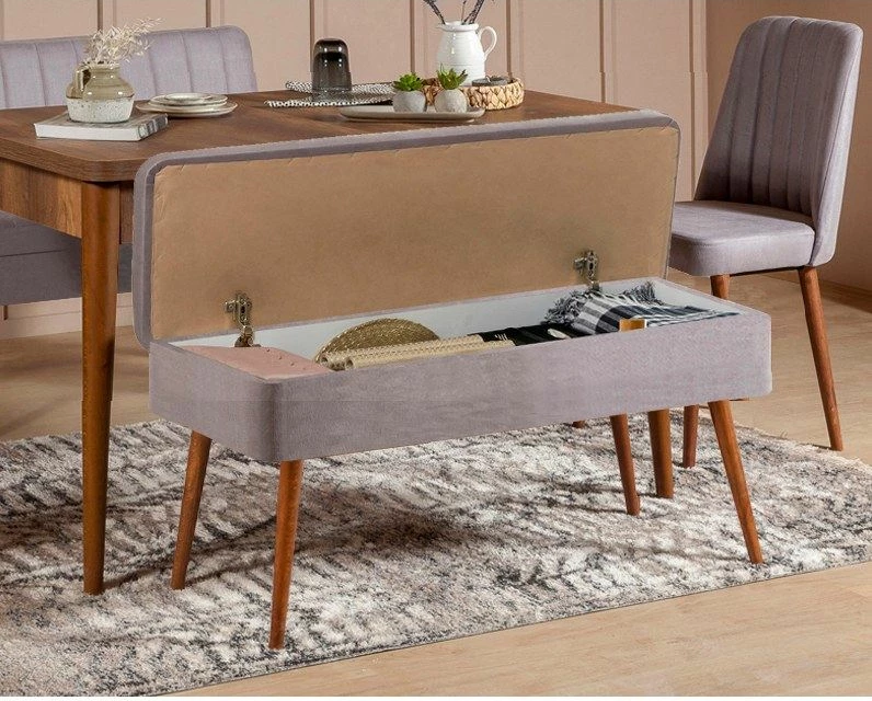 Set tavoline me karrige për ngrënie, i zgjatshëm, Hanah Home, Vina 0701 - 4, ngjyrë arre, gri, 5 pjesë